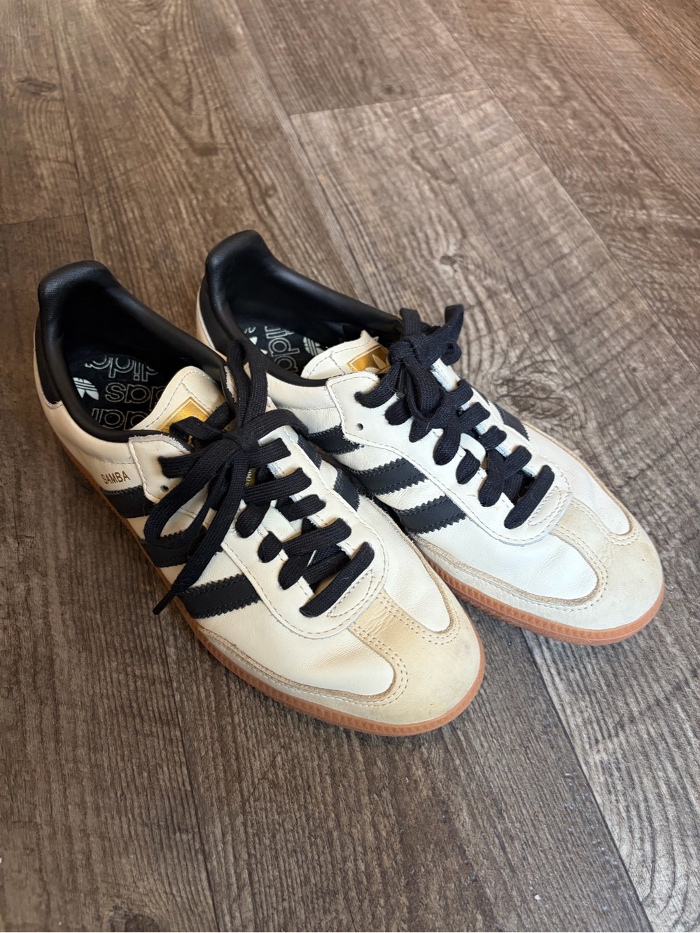 adidas Samba Women’s Cream Leather Sneakers with Black Stripes